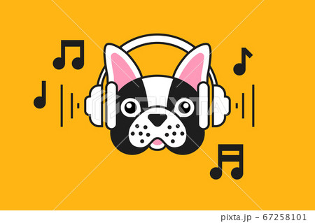 かわいい 黄色 犬 ヘッドフォンのイラスト素材