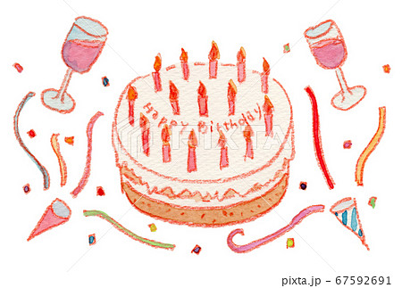 ケーキ 誕生日 イラスト 手書きの写真素材