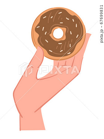 手 ドーナツ 持つ 食のイラスト素材
