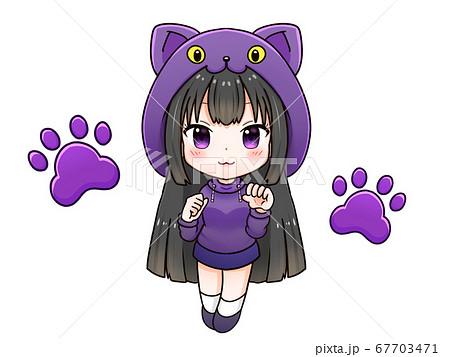 ハロウィン 女の子 猫 仮装のイラスト素材