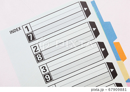ファイル インデックス 文房具 アイテムの写真素材