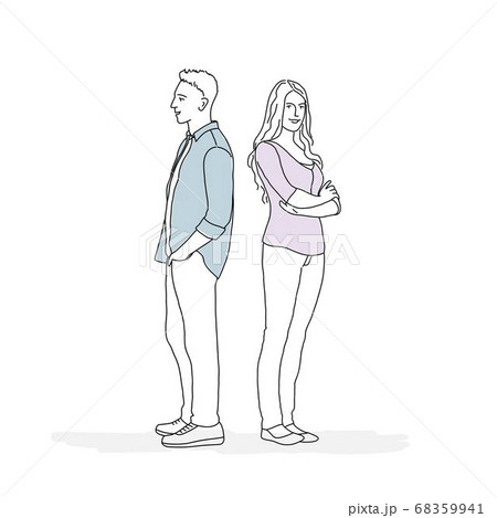 背中合わせ 2人 人のイラスト素材