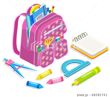 Satchel packed with school supplies, college or - Stock Illustration  [68906521] - PIXTA