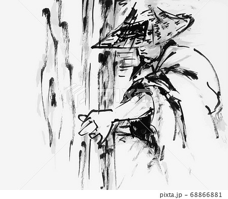 水墨画 騎馬武士 額装済み