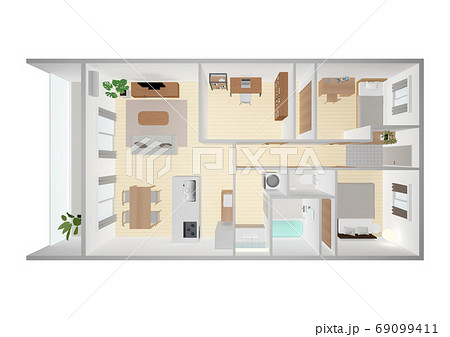 住宅 部屋 パース 鳥瞰図のイラスト素材