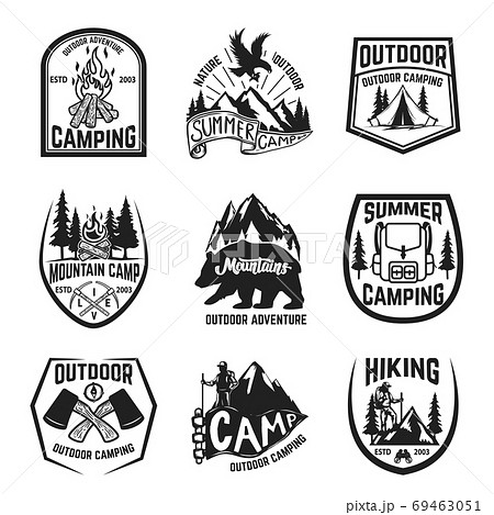 Vintage camp patches logos, mountain badges - Stock Illustration  [65444528] - PIXTA