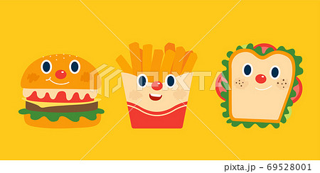 ハンバーガー バーガー キャラクター 文字のイラスト素材
