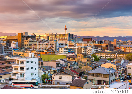 街並み 都会的 京都市 屋上の写真素材