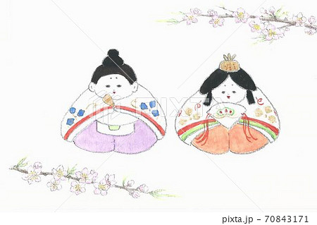 野村桂湖の絵手紙 お雛様のイラスト素材