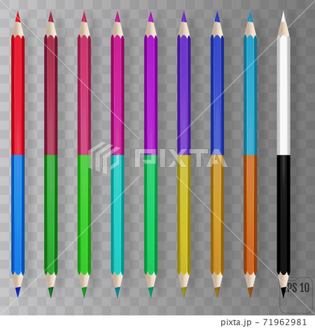 Design Set Of Realistic Colored Pen On Transparent Background