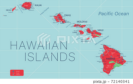 ハワイ 地図 オアフ島 ホノルルのイラスト素材