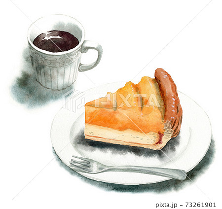 水彩画手描きイラスト　チーズケーキとアップルパイ 水彩画手描きイラスト チーズケーキとアップルパイ チーズケーキ手描き