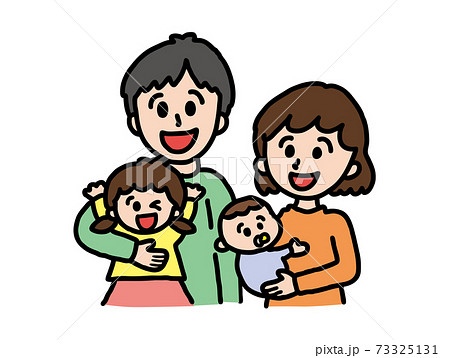 家族4人のかわいい手書きイラストのイラスト素材
