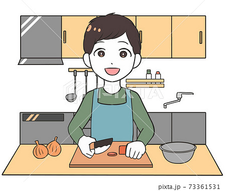 玉ねぎ まな板 包丁 切るのイラスト素材