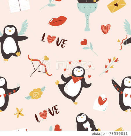 ぺんぎん ペンギン ハート ハートマークのイラスト素材