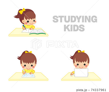 勉強 学習 子供 女の子のイラスト素材