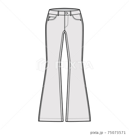 Pants capri technical fashion illustration with low waist, rise