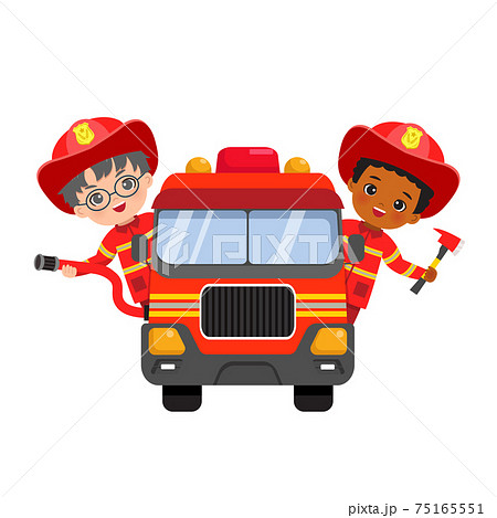 男性 消防士 人物 かわいいのイラスト素材