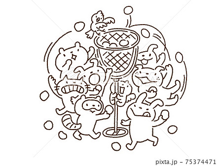 イラスト 線画 モノクロ 動物のイラスト素材