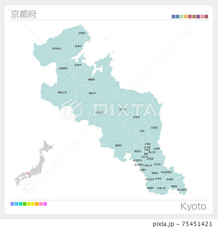 京都府の地図 Kyoto 市町村 区分け のイラスト素材
