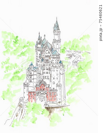 ドイツ　　ノイシュヴァンシュタイン城の水彩画 ノイシュヴァンシュタイン城」 by ジュリ子｜Artmeter｜暮らしを