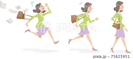 遅刻 走る 急ぐ 女性のイラスト素材