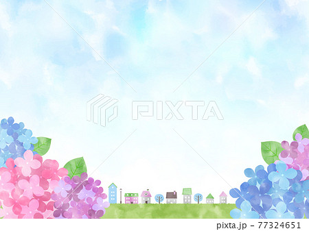 梅雨 雨 あじさい 花のイラスト素材