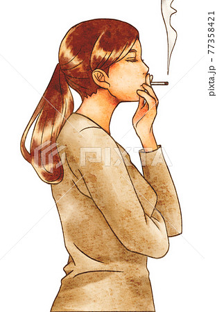女性 イラスト 横顔 タバコのイラスト素材