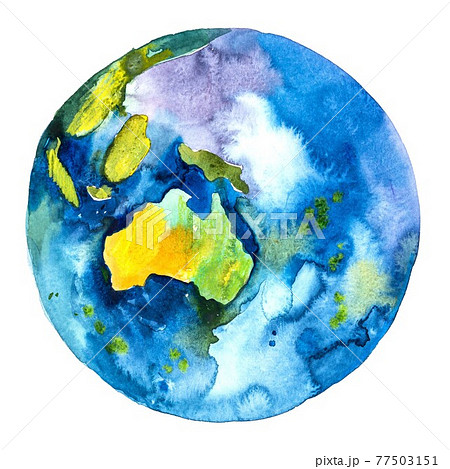 水彩 地球 世界 水彩画のイラスト素材