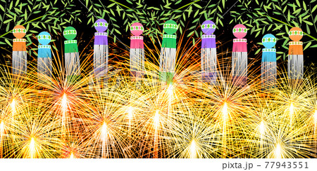 七夕 花火 七夕飾り 祭りのイラスト素材