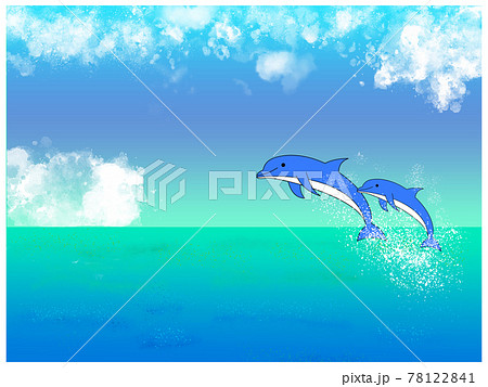 イルカ ジャンプ 水しぶき 水のイラスト素材