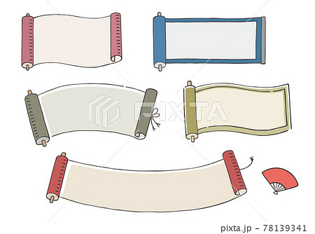 巻物 巻き物 線画 手描きの写真素材