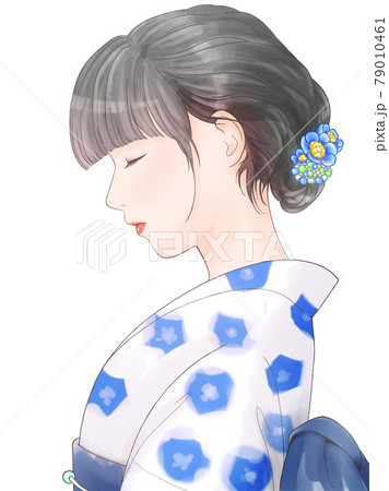 女性 着物 横顔 青のイラスト素材 - PIXTA