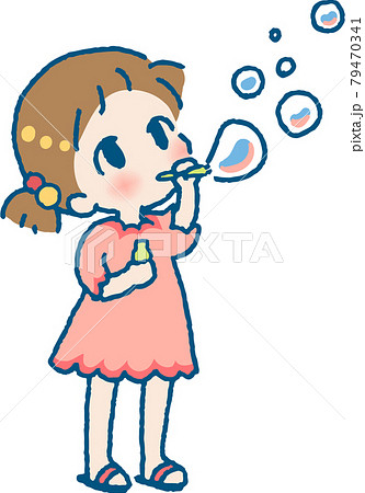 女の子 子供 シャボン玉 吹くのイラスト素材