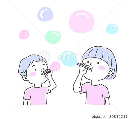 人物 女の子 シャボン玉 イラストの写真素材