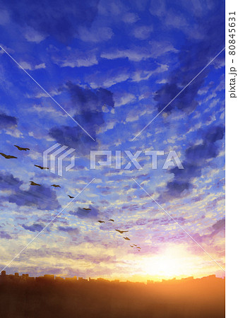 夕焼け ピンク グラデーション 夕暮れのイラスト素材