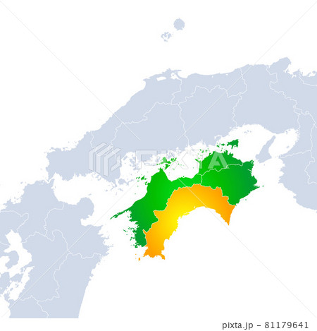 四国 四国地方地図 地図 県境のイラスト素材