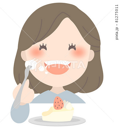 女の子 食べる ケーキ かわいいのイラスト素材