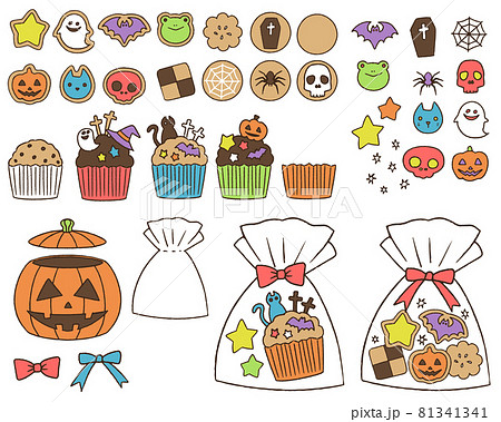 ハロウィンのお菓子のカラーイラストのイラスト素材