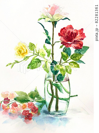 薔薇 花瓶 花 水彩の写真素材 - PIXTA