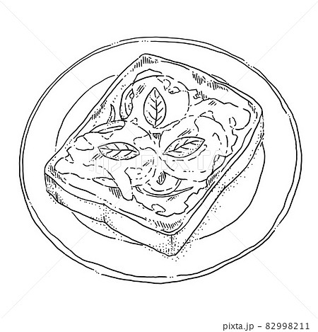 線画 トマト 白黒 食べ物のイラスト素材