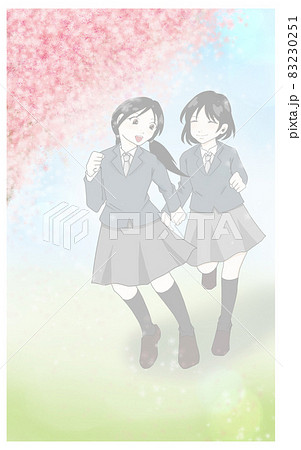 高校生 桜 女の子 卒業のイラスト素材