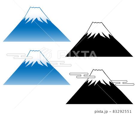 富士山 白黒 モノクロ 山のイラスト素材