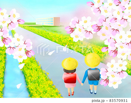 春 校庭 桜 学校のイラスト素材