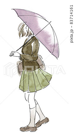 梅雨 女性 白バック 傘 全身のイラスト素材