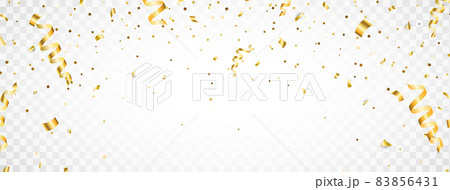 Birthday white background with curling streamers and confetti,  illustration. tinsel vector green Stock Vector