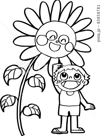 花 ひまわり 白黒 植物 向日葵のイラスト素材