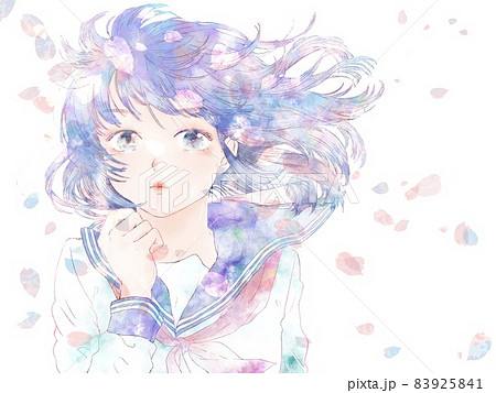 桜吹雪 春 女性 女子高生のイラスト素材