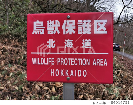 鳥獣保護区看板・北海道の写真素材 [84014652] - PIXTA