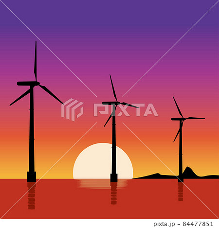 洋上風力発電のイラスト素材